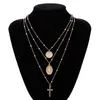 Pendant Necklaces Bohemian Multilayer Cross Necklace Women Gold Silver Color Religious Copper Beads Long Fashion Jewelry XR-09Pendant