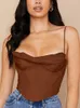 Asia Satin Corset Top Spaghetti Strap Lining Cowl Neck Boning Padded 2Layer Backless Zipper Bustier Sexy Crop Tops Women 220318