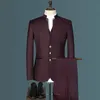 ( Jacket + Pant +Vest ) 3Pcs Set Men Suit Chinese Style Stand Collar Male Wedding Groom Slim Fit Size Blazer Tuxedo