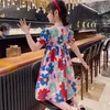 Girl's Dresses Summer Girls Dress Arrival Flower Floral Pattern Short-Sleeved Princess Dresss Baby Kids Children's Clothing 4-13YearsGir