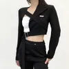 Costumes pour femmes Blazers Printemps Mode Slim Gothique Punk À Manches Longues SML Noir Femmes Casual Court Dames Asymétrique Crop Top Veste De Survêtement