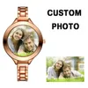 Relojes de pulsera para mujer, reloj de pulsera Po, banda delgada, esfera con imagen personalizada, Logo, reloj de cuarzo de Metal, 1 pieza, relojes de pulsera