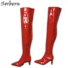 Sorbern 7.5 سنتيمتر هريرة كعب النساء الأحذية فوق الركبة الخناجر مخصص الساق نصف البريدي الجانب الأحذية الجانب البراءات جلد أكثر الألوان