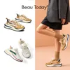 Beautoday Waffle Sneakers Kobiety syntetyczne skórzane mieszane kolory koronkowe trenerzy Platforma Dam Casual Buty ręcznie robione A29415 220812