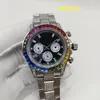 Classico orologio da uomo di lusso da 40 mm meccanico automatico in acciaio inossidabile a sei perni con punta centrale con punta quadrata ad anello colorato