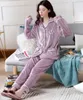 Kobiet flanel purpurowy piżamas Piżamy zestawy z długim rękawem z długim rękawem Pijama garnitur kobieta sen dwa kawałek zestaw Loungewear 220329