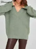 Basic Winter Sweaters For Women 2022 Oversized V Neck Jumper Purple Loose Sweaters Knitted War T220824
