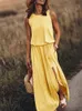 الفساتين غير الرسمية لباس الصيف النساء بلا أكمام طويلة ماكسي مثير الجانبية الجانبية المصمم نمط الأزياء sundress أنثى اللباس الصلبة الفضفاضة