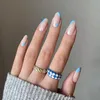 False Nails Ballet Wearable Macaron Blue Flower Full Cover Stick-On Nail Tips 24 st lång kista avtagbar falsk Prud22