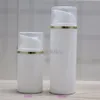 100 Stück 100 ml weiße Airless-Vakuumpumpen-Lotionsflasche mit Goldlinie und transparentem Verschluss, 100 ml Vakuum-Kosmetikflasche mit Goldlinie