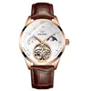 손목 시계 시계 남자 골격 자동 기계식 로즈 골드 투 힐론 맨 시계 달 상자 시계 최고 브랜드 럭셔리 워치.