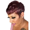 Short Human Hair Pixie Cut Wig Straight Brazilian Remy Hair Full Machine Made Wigs With Bangs Color 99J