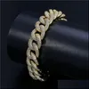 Bracelet Bracelets Bijoux Cuba Bracelet Meilleure Qualité Hip-Hop Fl Diamant Micro Cubique Zircone Hommes Cuivre Placage18K Or Mode Drop Delivery