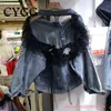 Stazione europea Cucitura a rete Giacca corta in denim Donna Perdita posteriore Macchina attenta Moda Perline per unghie in stile estero 220816