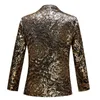 Men Gold Sequin Blazers Slim Floral Suit Jacket Wedding Groom Banquet Flower Casual Tuxedo Bar Stage Singer Star Concert Performance Coat Nightclub Glitter Costume