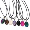 Oval Reiki Stones Turquoise roze kwarts Charms Hanger Lederen ketting voor vrouwelijke mannen Geschenkaccessoires