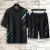 Survêtements pour hommes Hommes Summer Gym Vêtements 2 pièces Alethic Set Séchage rapide Entraînement Fitness Vêtements de sport Hommes Shorts Couleur unie Slim Fit 2022M