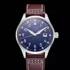 Automatisch mechanisch herenhorloge Pilot MARK XVIII IW327004 40 mm blauwe wijzerplaat bruine lederen band herenhorloges