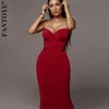 Fashion Bandage Party Dress Women Autumn Strapless Midi Bodycon Dresses Elegant Celebrity ClubWear Vestidos W220421