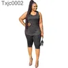 Women Plus Size Tracksuits 2 Pieces Set Deisgner Outfits Sexy Sleeveless Striped T Shirt Vest Shorts Suit Summer Sportwear