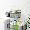 Black Wallmounted Bathroom Shelf Shower Shampoo Rack Toilet Accessories Kitchen Free Punch Condiment Storage Basket 220527