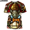 Liasoso Religião Saint Patrick com Shamrock e Harpa Tradicional Camisetas 3D Moda T-shirt Confortável Roupas Femininas Masculinas 220622