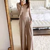 Kvinnor Casual Knitted Rib Two-Piece Set 2020 Autumn Lads LongeChes Topslong Pants Elegant O-Neck Solid Color Leisure Suit T220729