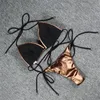 Damen Bademode Sexy Kunstleder Badeanzug Frauen Einfarbig Dreieck Bralette Beachwear S-XL Mädchen Rückenfreies Halfter Miro Bikini Set