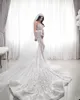 حورية البحر فستان الزفاف مع الوهم طويل الأكمام الرقبة عالية الأورجانزا المناسبات الرسمية مخصص تول الطابق طول