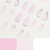 False Nails Press On Long Pink Heart Coffin Clear Rhinestones Design Ballerina Fake Manicure Full Cover Nail TipsFalse