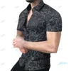 2022 Koszulki graficzne Męskie Modne Lapel Letnie Outdoor Loose Fashion List Paski Wydrukowane Przycisk Down Krótki Rękaw Party Party Style Hawai