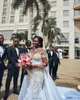 2022 Talla grande Árabe ASO EBI Lujosa Sirena Sirena Sparkly Wedding Dress High Cuello Mangas largas Vestidos de novia Vestidos ZJ553