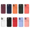 Microfiber Soft TPU Liquid Silicone Wallet Case Camera Lens Protection With Credit Card Holder Ficka för iPhone 13 12 11 Pro Max 8 7 6 6S Plus SE2