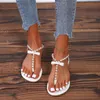 Nxy Sandals Summer New Flats Women Open Toe Shallow Slippers Shoes Designer String Bead Slip-on Flip Flops Party Casual Slides
