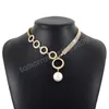 Lusso Bling cristallo semplice cerchio grande perla simulata perline ciondolo collana gioielli per feste