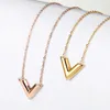 Designer Titanium Steel V Letter Pendant Necklace Female Simple Rose Gold Chain Pendants Women Fashion Jewelry Accessories