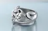 Vintage chat anneaux femmes bijoux cadeau d'anniversaire à la mode ouvert taille 925 bague en argent Sterling fille fête accessoires GC892