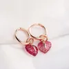 Kvinnor Pink Stone Leaf Pendant Hoop Earring Original Box Set för Pandora Rose Gold Circle Wedding Autentic 925 Silver Studörhängen