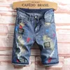 QNPQYX New Men Short jeans Updated Painting biker jeans Shorts Pants Skinny Ripped holes Men's Denim Shorts men Designer jean2507