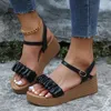 Sandalen Niedlich Weiß Für Frauen Solide Damen Farbe Plattform Lässig Offene Schnalle Plissee Zehe Keil Mode Damen 9Sandalen