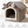 Dog Bed Warm House Grey Kennel Cat Tent Sleeping Cave Bed Självvärmande kudde 2 i 1 vikbart bo för inomhuskatter Kattunge valp 220329