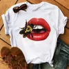 Zogank Femme Harajuku manches courtes t-shirt femmes lèvre drôle imprimé fille noir été dessin animé graphique t-shirt