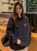 Jielur Korean Letter Brodery Navy White Hoodies Double Layer Hooded Sweatshirt Orange Thin Pullover Female Tops Autumn M-XL Y220810