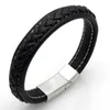 Bracelets porte-bonheur mode chaîne en acier inoxydable noir/marron Bracelet en cuir véritable hommes Vintage mâle tresse bijoux pour femmes homme bouddha orthèse