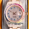 SF tw126333 A2824 Orologio automatico da uomo bl126331 ew126301 Quadrante quadrato con diamanti Quadrante romano arcobaleno Acciaio 904L Bracciale in oro rosa con diamanti ghiacciati Orologi per l'eternità