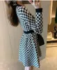 Designer Womens dress autumn clothes sweater casual long skirt clothing Knitted A-line skirts women knit Plaid printing girl warm Long sleeve dresss Asian size S-L