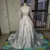 Diğer Gelinlik Uzun Kollu Bir Çizgi Dantel Aplikler Gelin Gowns Pokets Vestido de Novia Geri Düğmesi Zemin Uzun