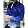 Men's Casual Shirts Autumn Luxury For Men Oversized Shirt Night Sky Print Long Sleeve Tops Men's Clothes Club Prom Cardigan BlousesMen's