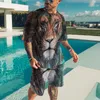 Herrspårar Herrarna överdimensionerade kläder Summer ActiveWear Short Sleeve Suit Outfit 3D Animal Print Hip Hop T Shortsmortsmen's