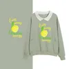 Lemon Print hoodie överdimensionerad harajuku tröjor Cototn Söt grafisk avvänd krage tröja fashionabla kvinnor mjuka kläder kvinnors hoo